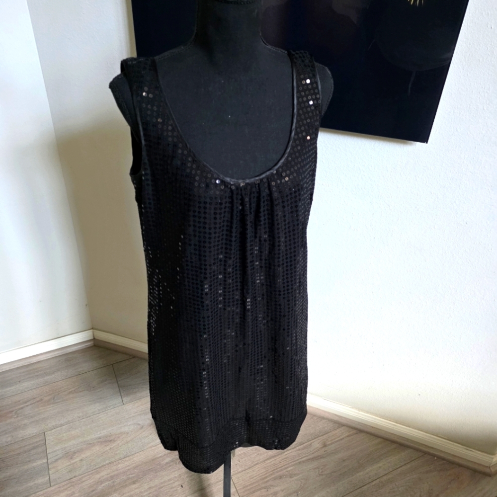 London Times Black Sequin Sleeveless Dress Size 10